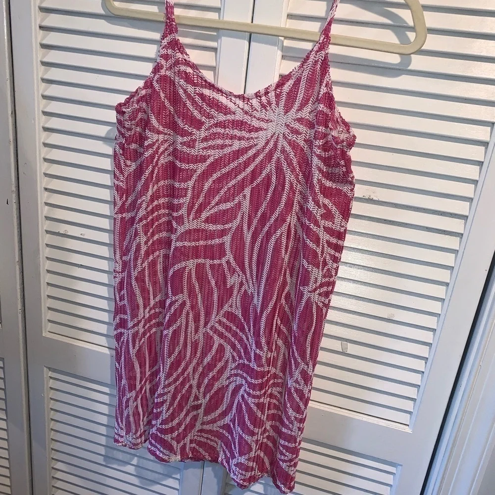 Swimsuit dress cover up dark pink and white Medium